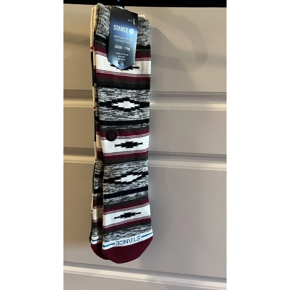 Stance Dwyane Wade Collection 2 Pack Crew Socks Maroon Navy Stripe Mens Large